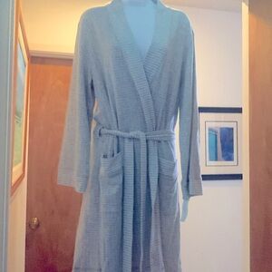 NWT Charter Club Cotton(60) Poly(40)Blend Knee Length Robe L Grey/White Striped